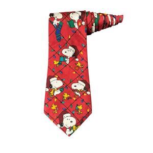 Peanuts Deck The Halls Snoopy Woodstock Christmas Lights Novelty Necktie Silk